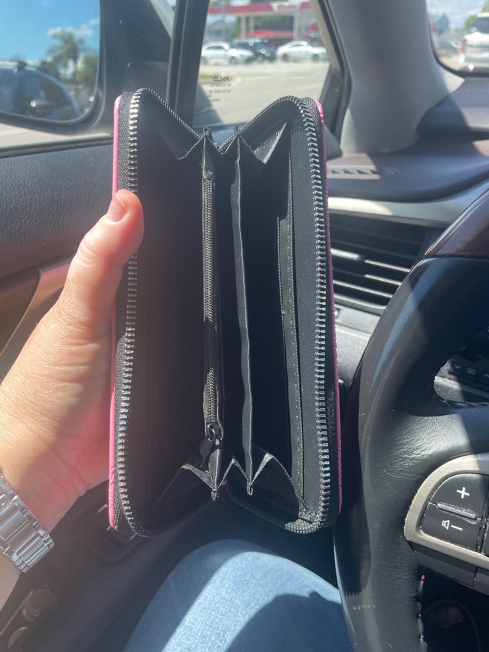 Ed Hardy Pink Embossed Zip Wallet with Wrist Strap - Picture 8 of 8